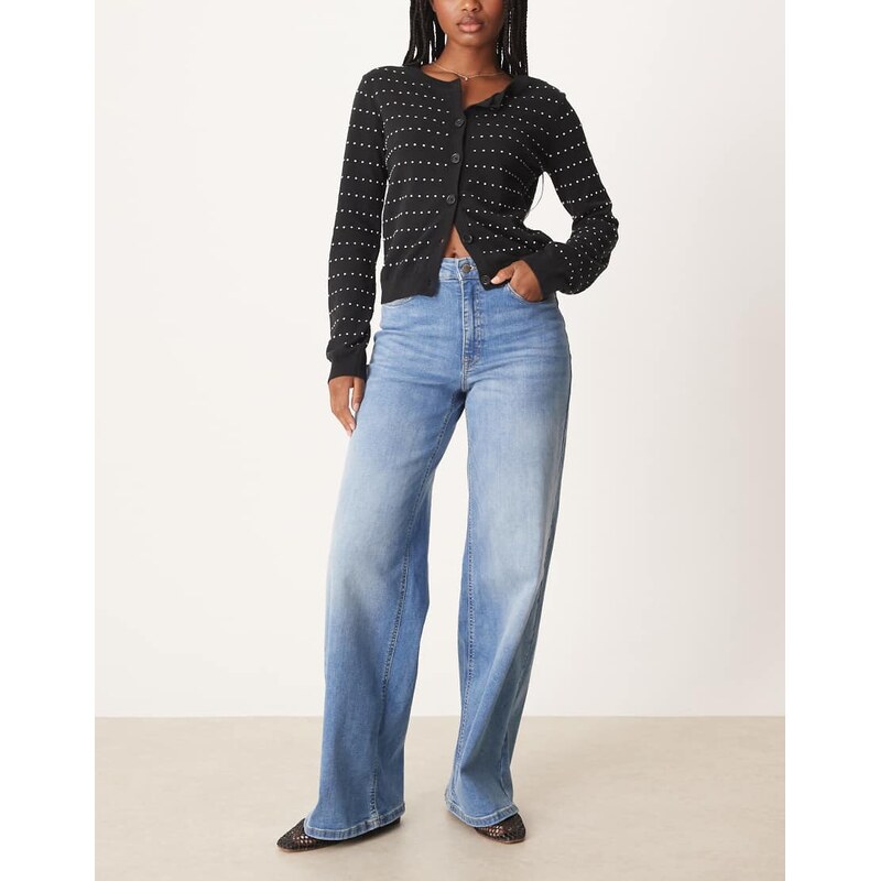 JDY Felina high waist wide leg jeans in medium blue denim 108409095