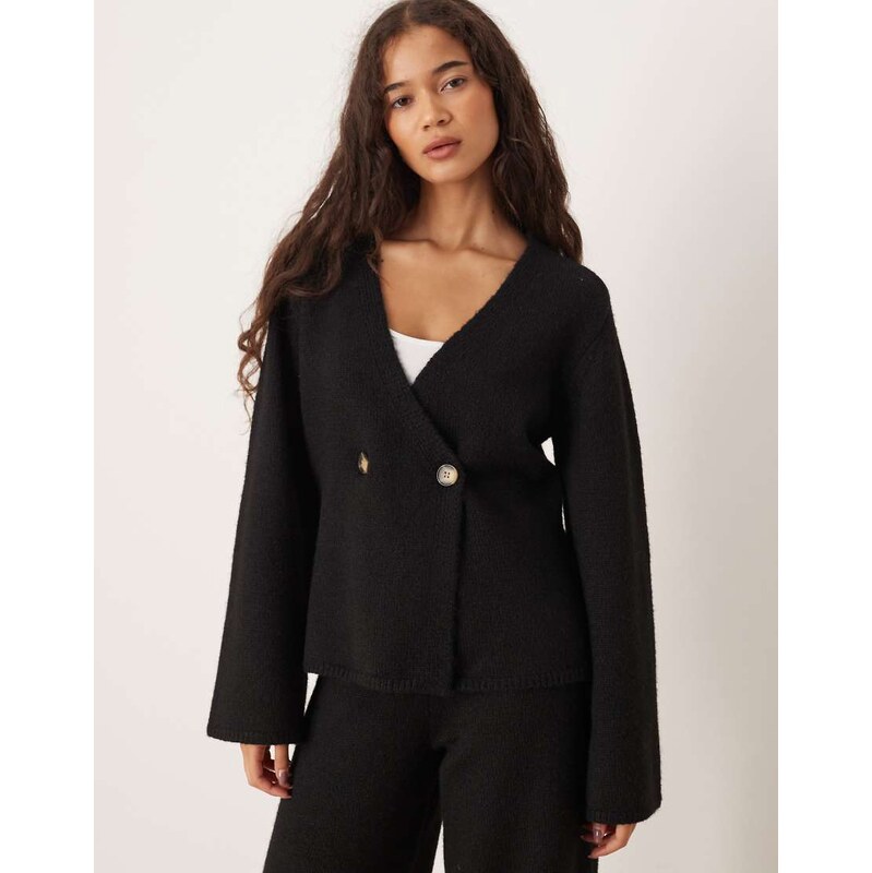 YAS long sleeve knitted cardigan co-ord in black
