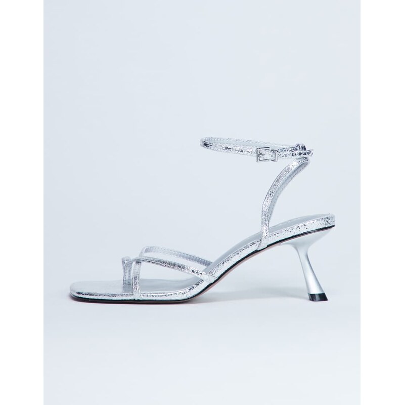 Topshop Ila toe loop mid heel sandal in silver