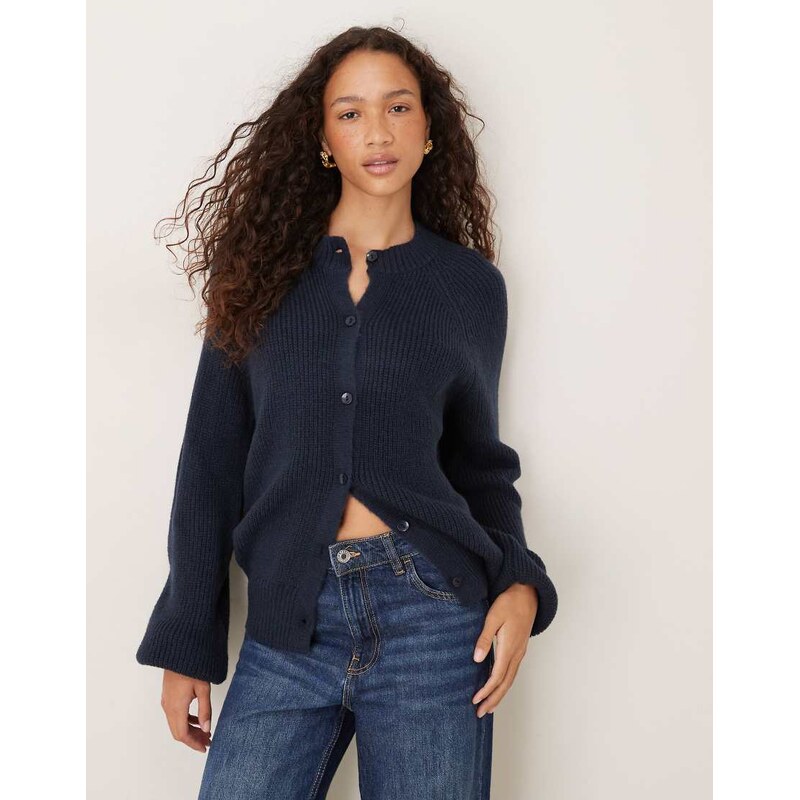 ASOS DESIGN knitted raglan cardigan in navy