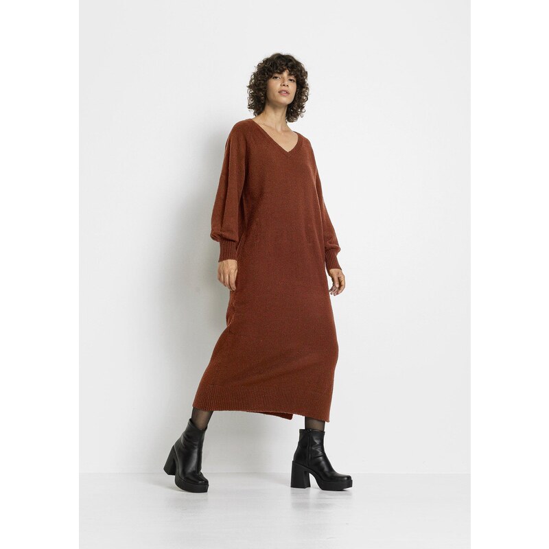 bonprix Oversize pletené šaty v délce midi hnědá Žena 85545820