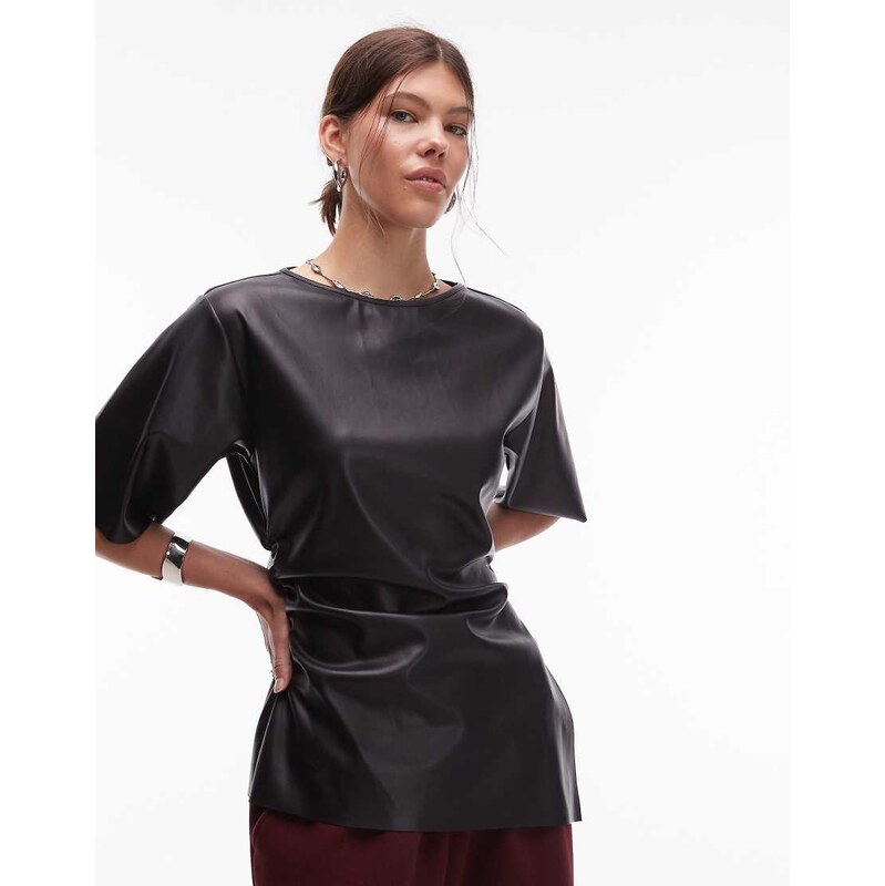 ASOS DESIGN pu cinched side tee in black