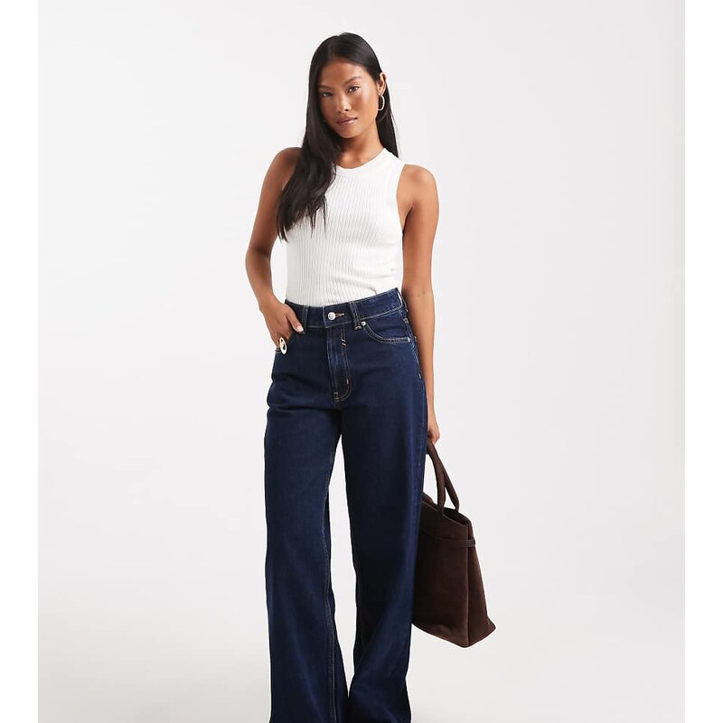 ASOS Petite ASOS DESIGN Petite wide leg dad jean in rinse-Navy