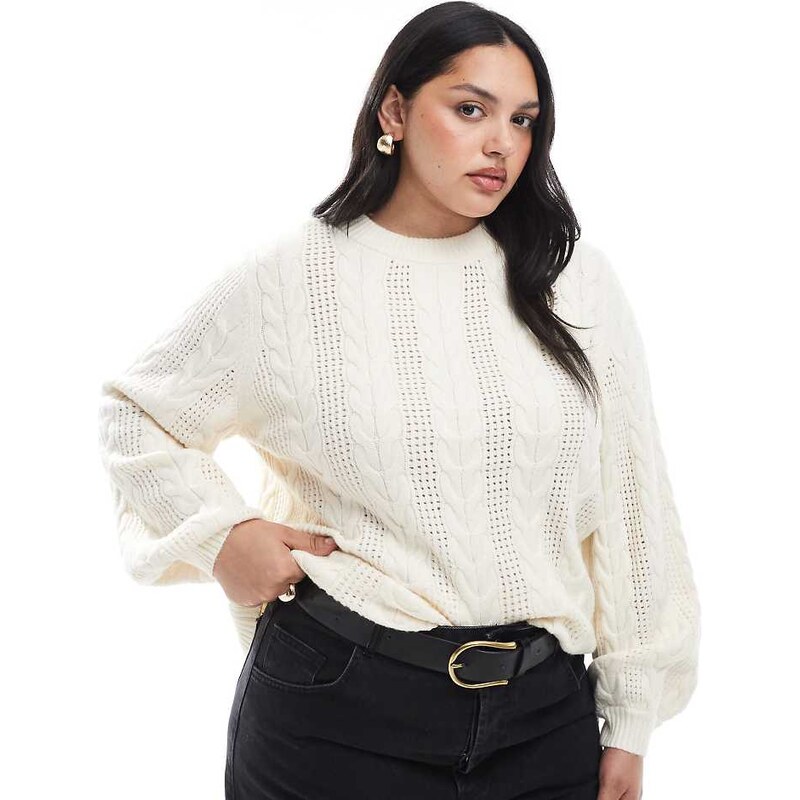 ONLY Curve cable knit jumper in white 108098376