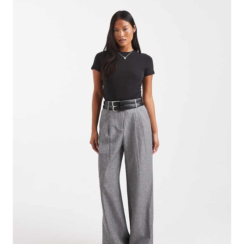 4th & Reckless Petite double belt detail wide leg tailored trousers in 113131046
