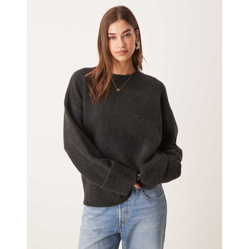Pretty Lavish Camille oversized borg jumper in charcoal-Grey