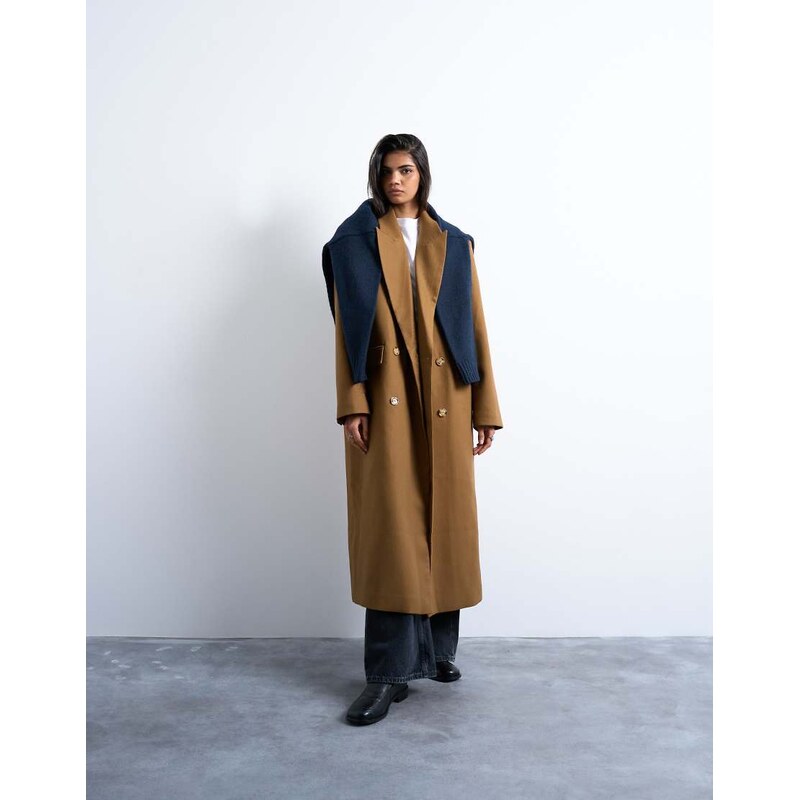 Topshop chuck on tailored 6 button formal coat in tan-Brown 113261497