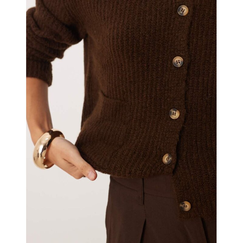 ASOS DESIGN knitted cardigan with patch pockets with wool in brown-Red