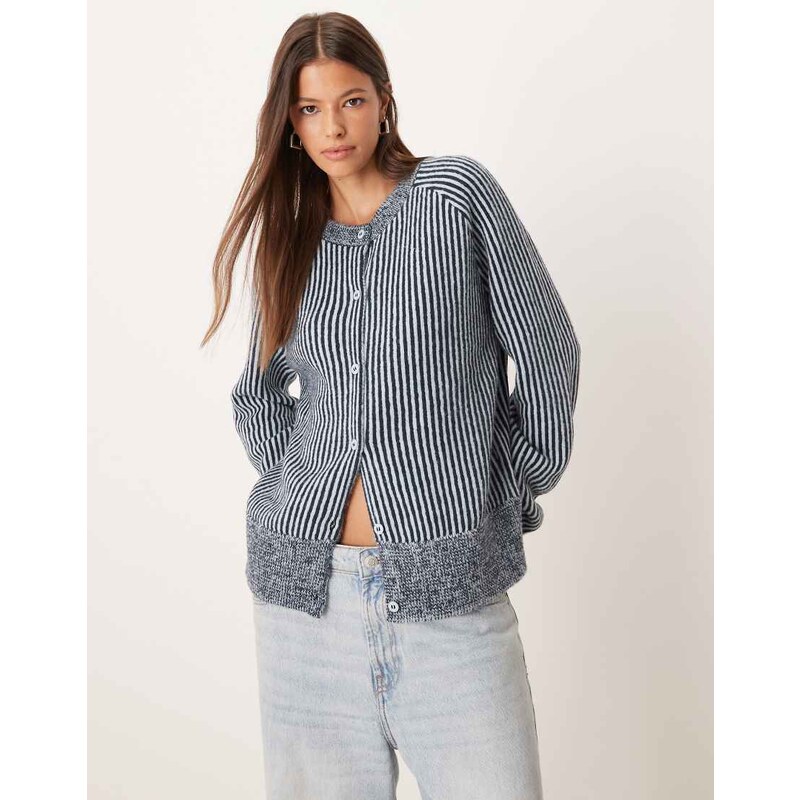 ASOS DESIGN knitted raglan cardigan in two tone blue