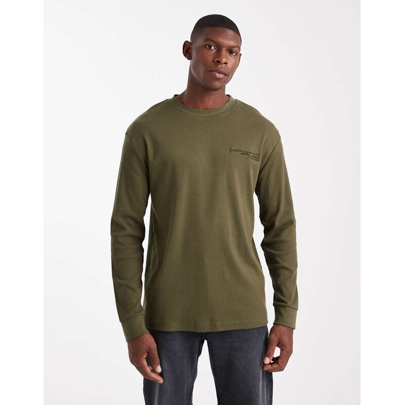 ASOS DESIGN regular fit long sleeve t-shirt with text graphic in