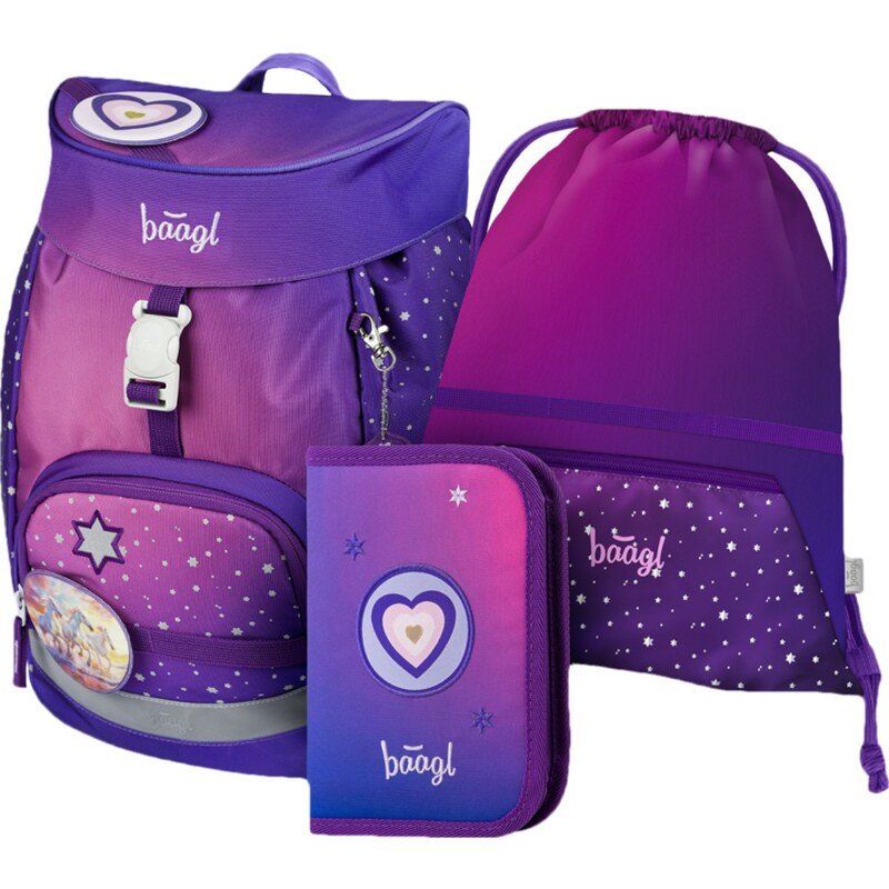 BAAGL SET 3 AIRY Koně srdce: batoh, penál, sáček