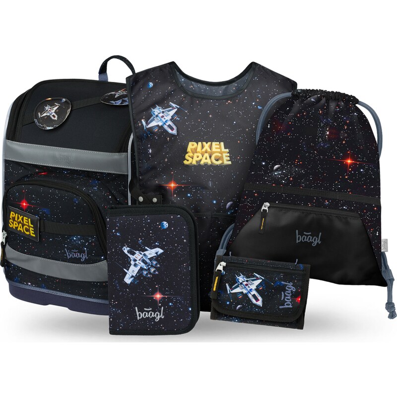 BAAGL SET 5 Zippy Plus Pixel Space: aktovka, penál, sáček,