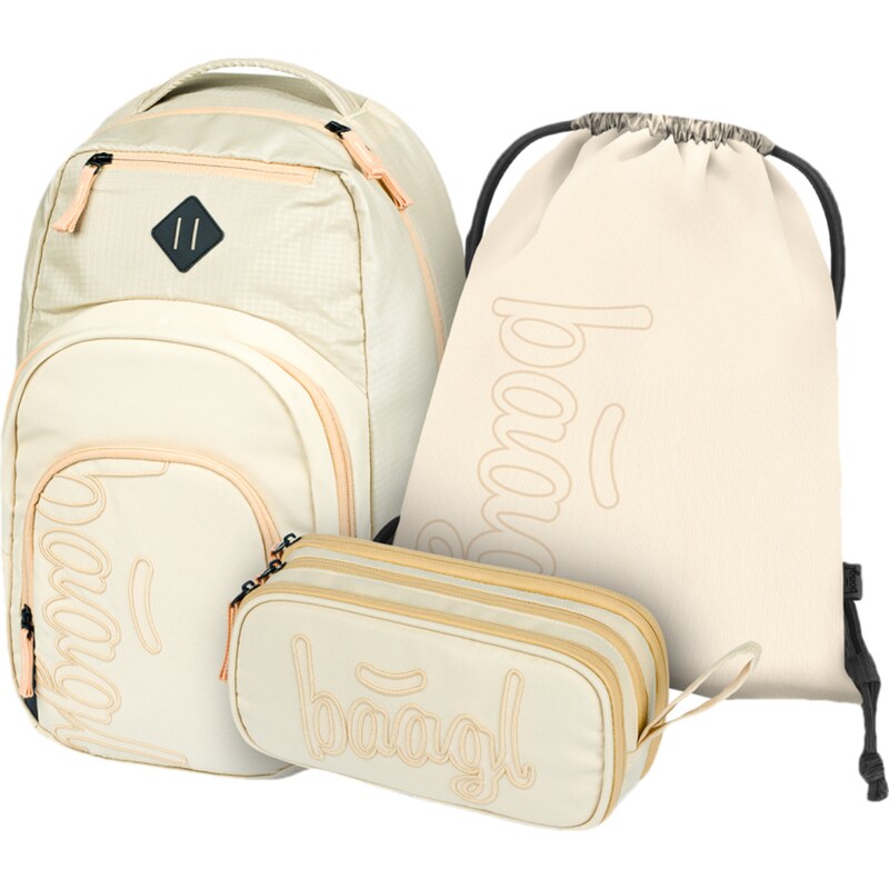 BAAGL 3 SET Coolmate Beige: batoh, penál, sáček