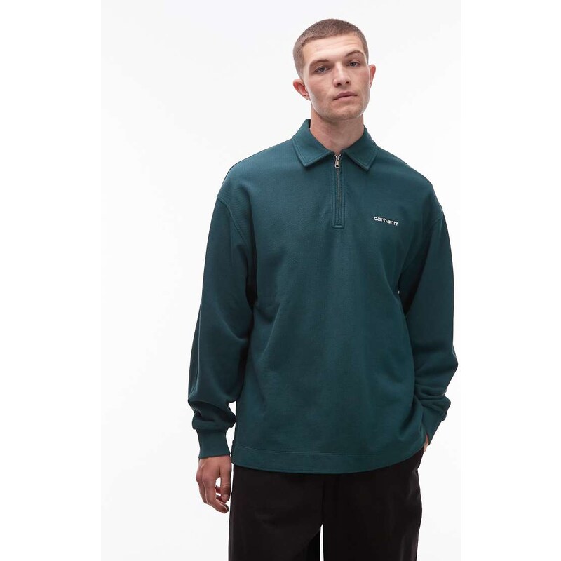 Carhartt WIP pique script half zip heavyweight sweatshirt in
