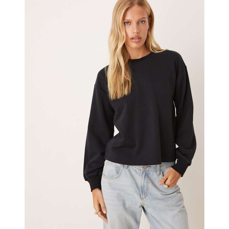 ASOS DESIGN loopback sweat with cinch back detail in black