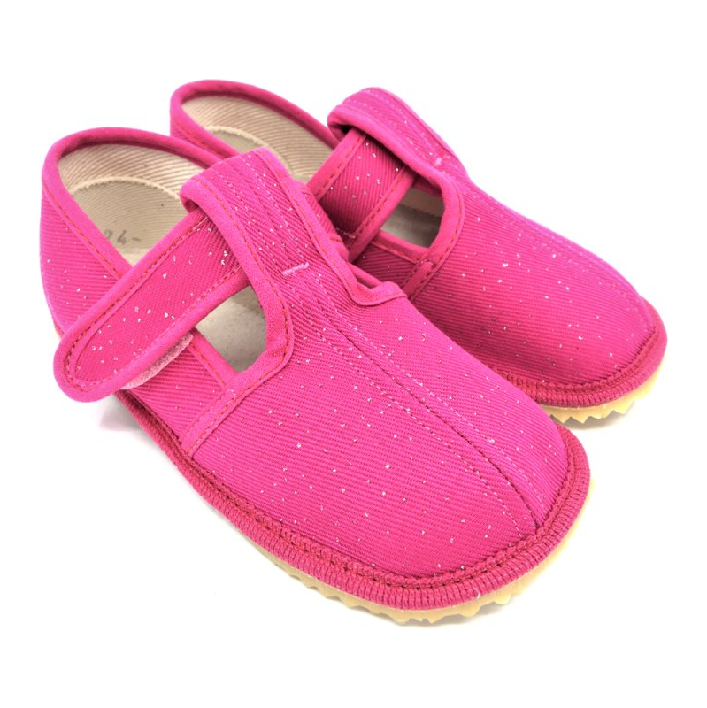 Dětské barefoot přezuvky BEDA PINK SHINE BF060010/W/02, užší typ