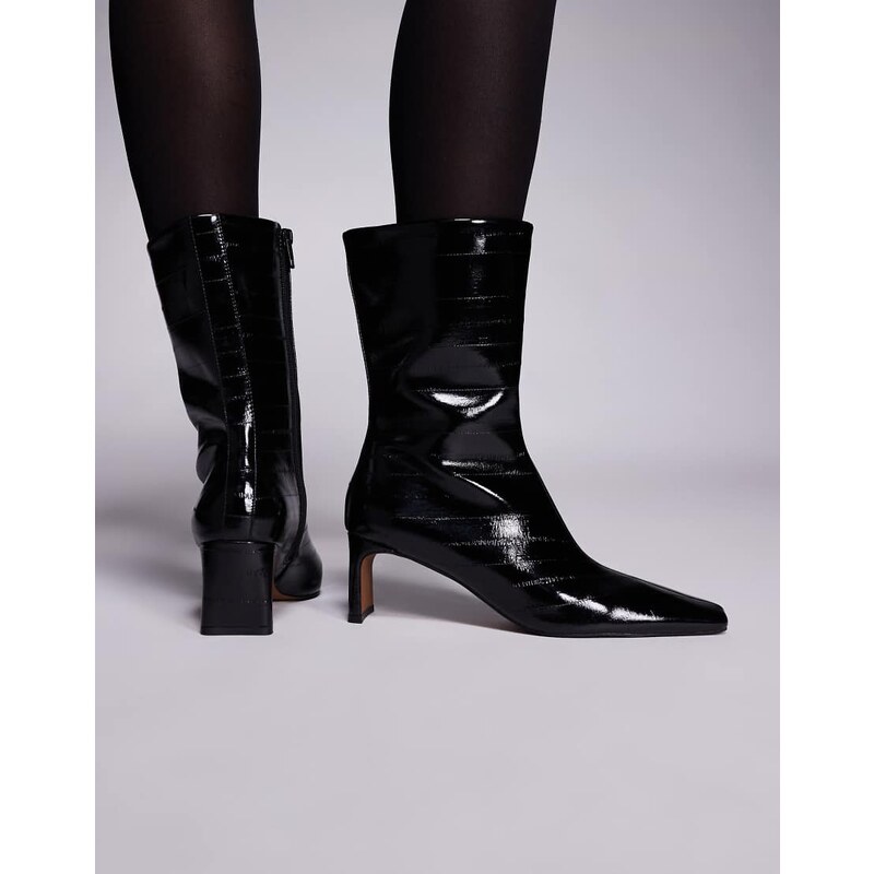 ASOS DESIGN Eliza set back heel ankle boots in black eel