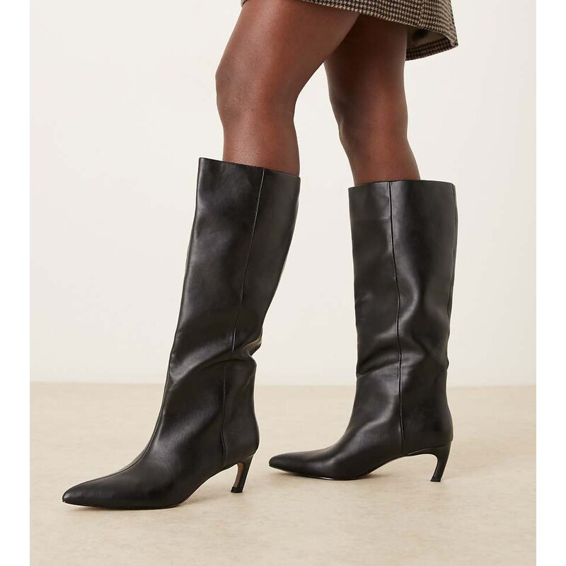 ASOS DESIGN Wide Fit Carmel pull-on kitten heeled knee boots in