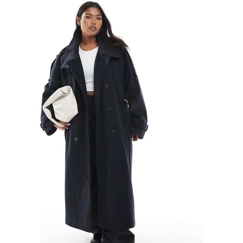 ASOS Curve ASOS DESIGN Curve brushed longline funnel neck trench coat 108114814