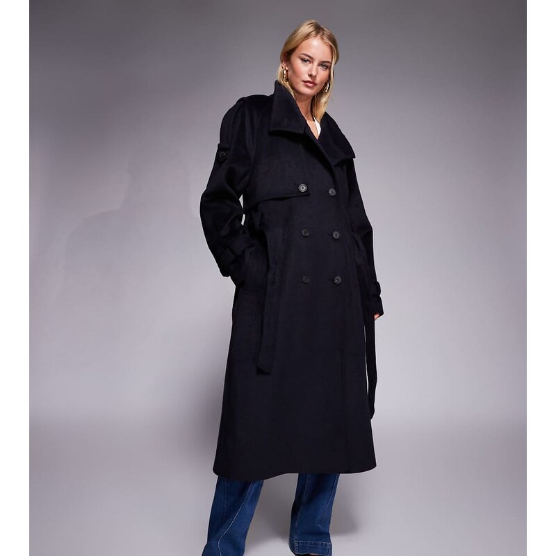 ASOS Tall ASOS DESIGN Tall brushed longline funnel neck trench coat in 108114815