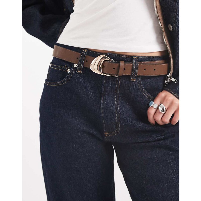 ASOS DESIGN angled buckle waist and hip jeans belt in chocolate-Brown 108116053