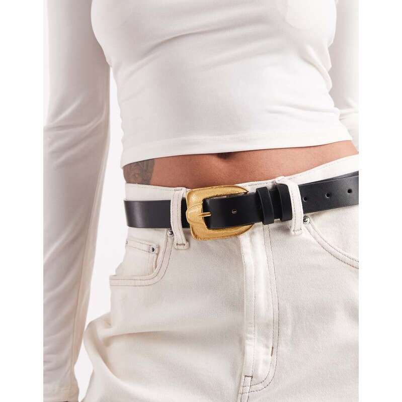 ASOS DESIGN waist and hip vintage buckle belt in black
