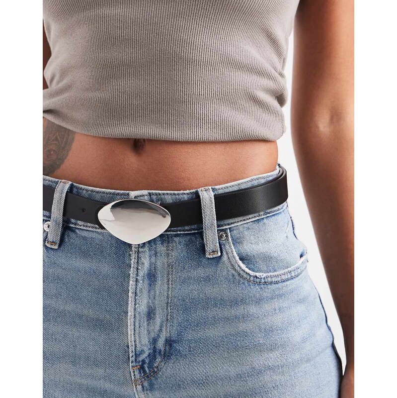 ASOS DESIGN waist and hip abstract plate jeans belt in black 108114886