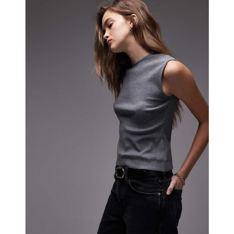 ARKET jersey rib tank vest top in grey melange 108114911