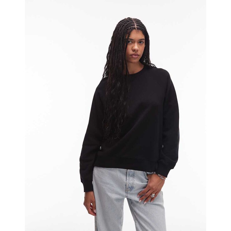 ARKET soft crew neck terry sweatshirt in black