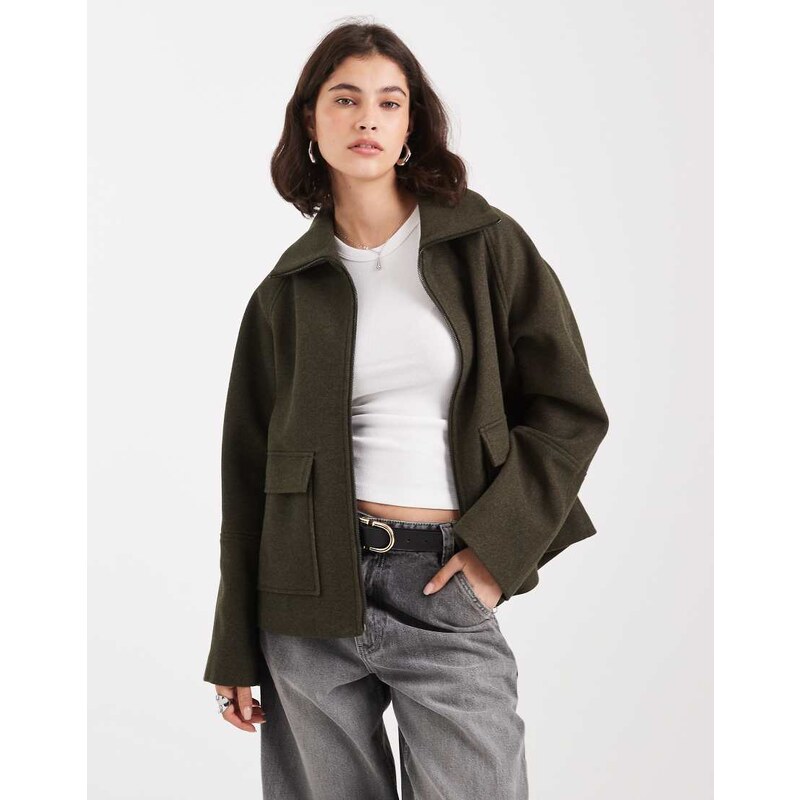 ASOS DESIGN formal pocket detail harrington coat in khaki-Brown