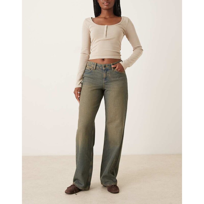 JJXX Palermo wide fit low rise jeans in dark vintage wash-Blue