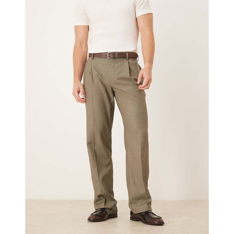 ASOS DESIGN smart straight leg trousers with double pleats in