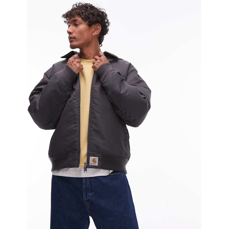 Carhartt WIP sante fe alumni quilted zip through jacket in grey