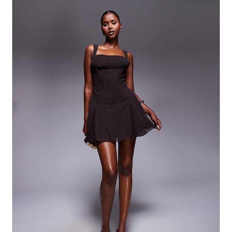 Murci exclusive chiffon corset waist pleated hem mini dress in