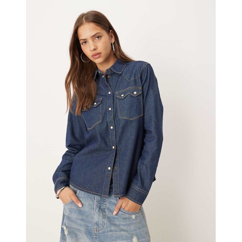 JJXX denim shirt in dark blue-Navy