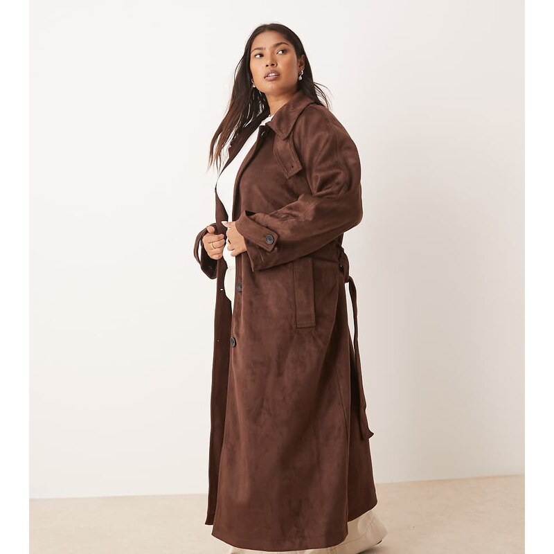 ASOS Curve ASOS DESIGN Curve faux suede funnel neck trench coat in 108123353