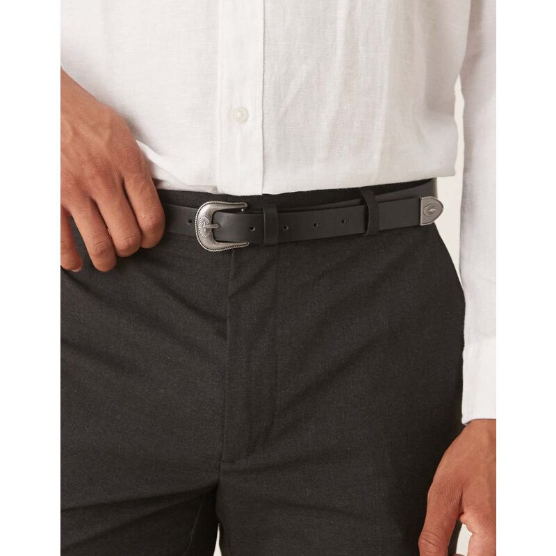 ASOS DESIGN skinny western belt in black faux leather