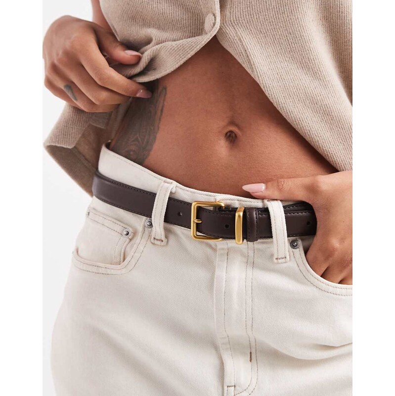 ASOS DESIGN waist and hip belt with square buckle in chocolate-Brown 108115988