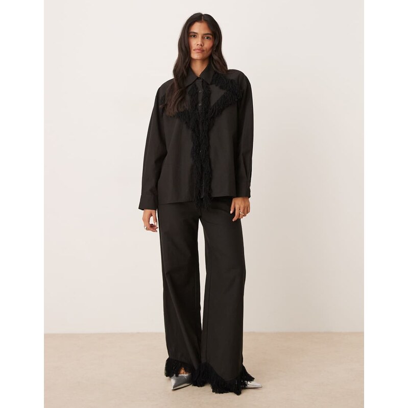 Ghospell Georgie fringed trouser co-ord in black 115617854