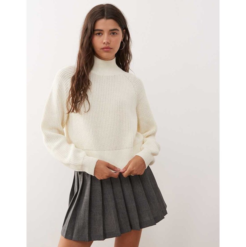 Noisy May high neck knit jumper in cream-White