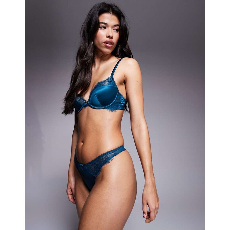 Boux Avenue co-ord satin boost plunge bra in teal-Blue 108123060