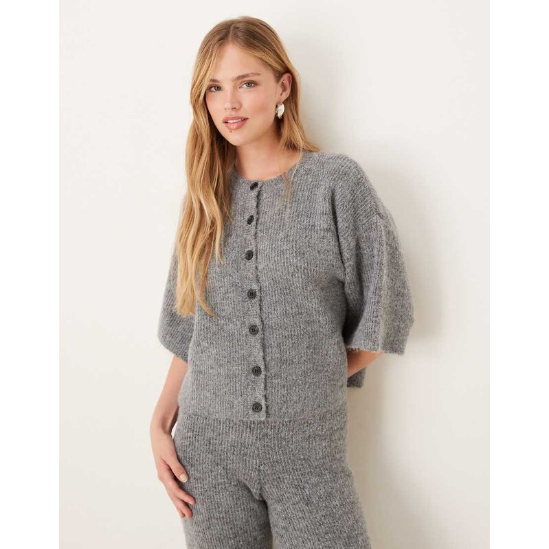 Pretty Lavish Ovalie knit short sleeve top co-ord in charcoal grey 108123113