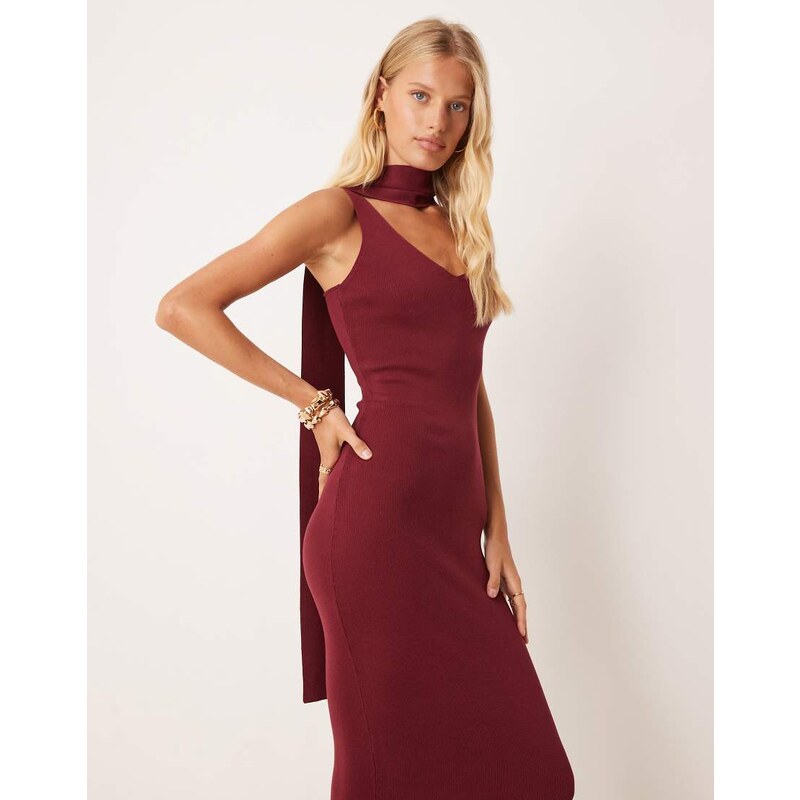 Pretty Lavish scarf neck knit maxi dress in burgundy-Red 108123336