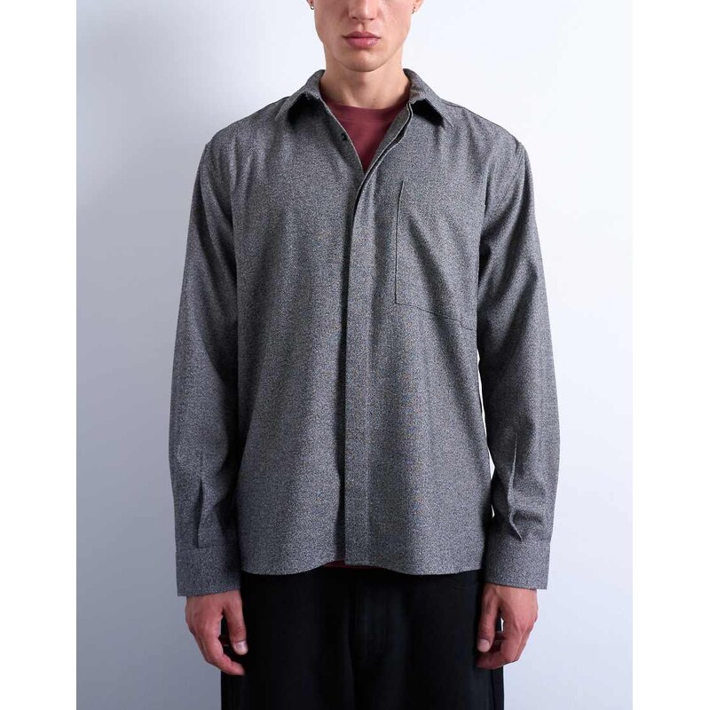 Topman relaxed fit textured shirt in salt & pepper-Black