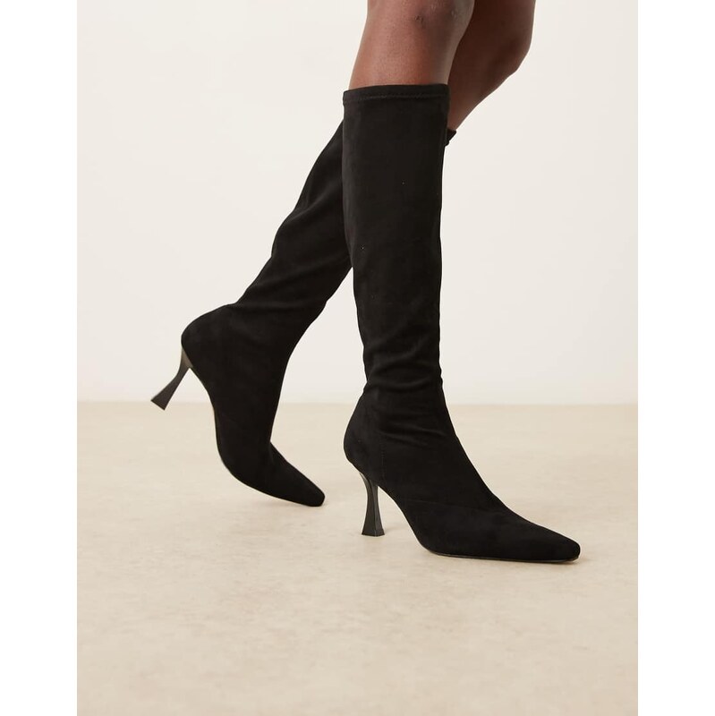 ASOS DESIGN Caitlin heeled sock knee boots in black 111079637