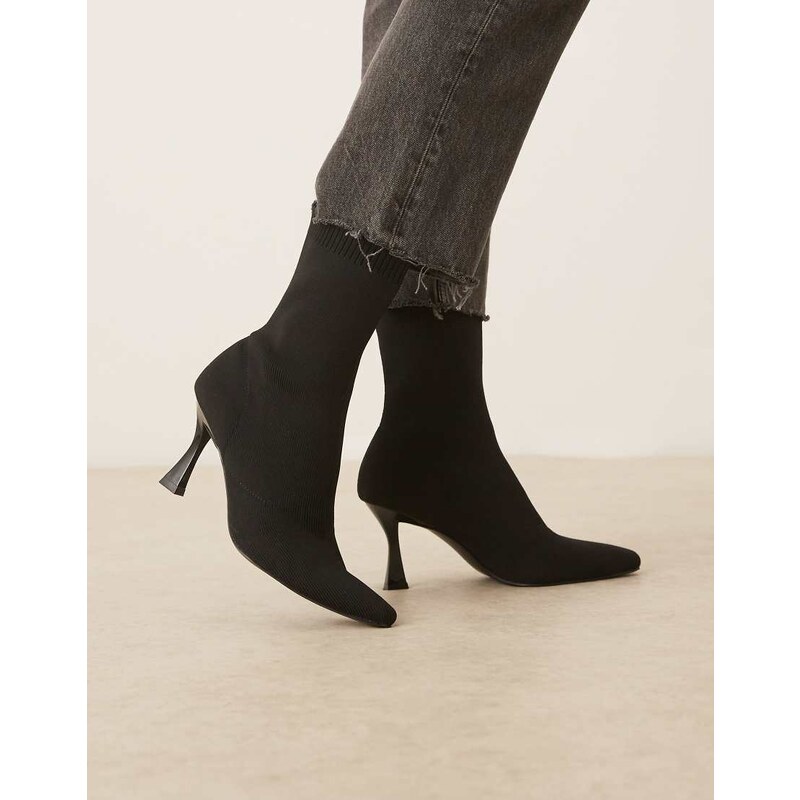 ASOS DESIGN Reagan chisel toe sock boots in black knit