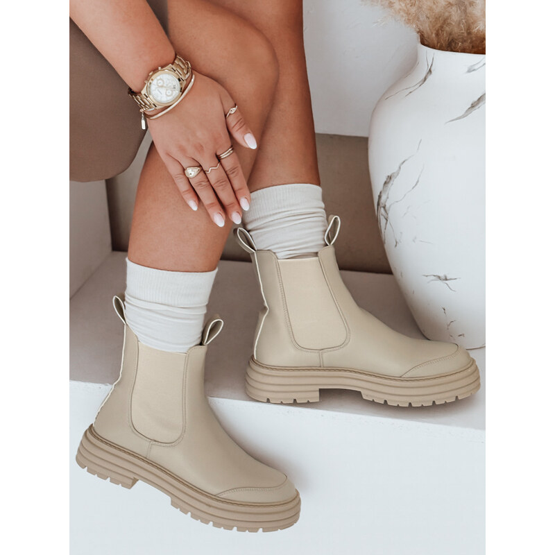 Botki damskie LUXIBOOTS na platformie beżowe Dstreet 108380506
