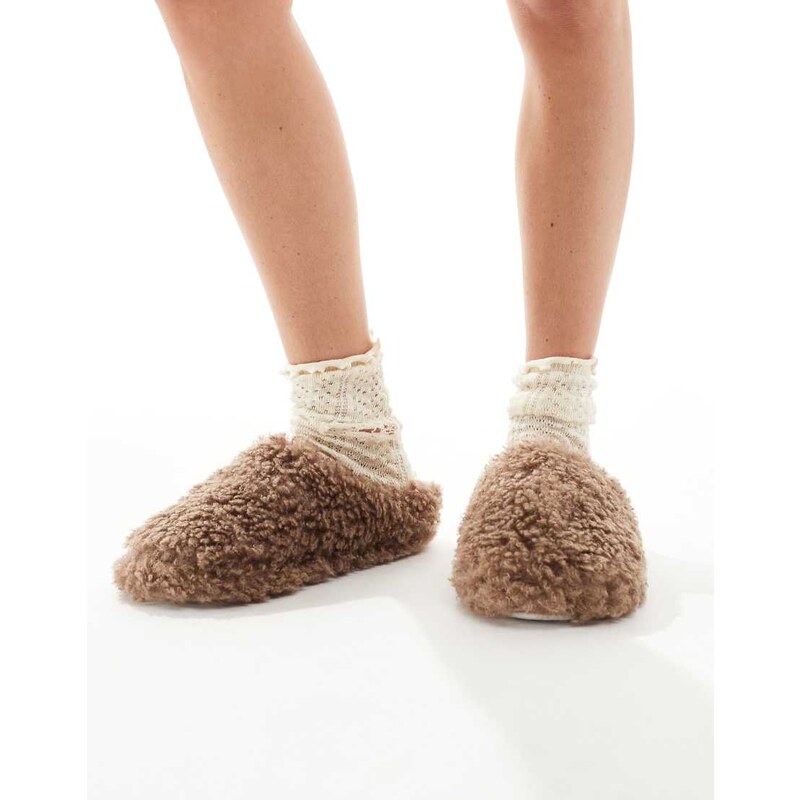Loungeable cosy borg mule slipper in mocha-Brown