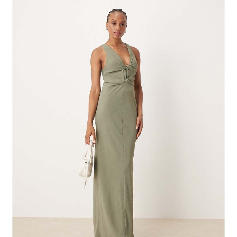 ASOS Tall ASOS DESIGN Tall draped knot front midi dress in pale sage 108123120