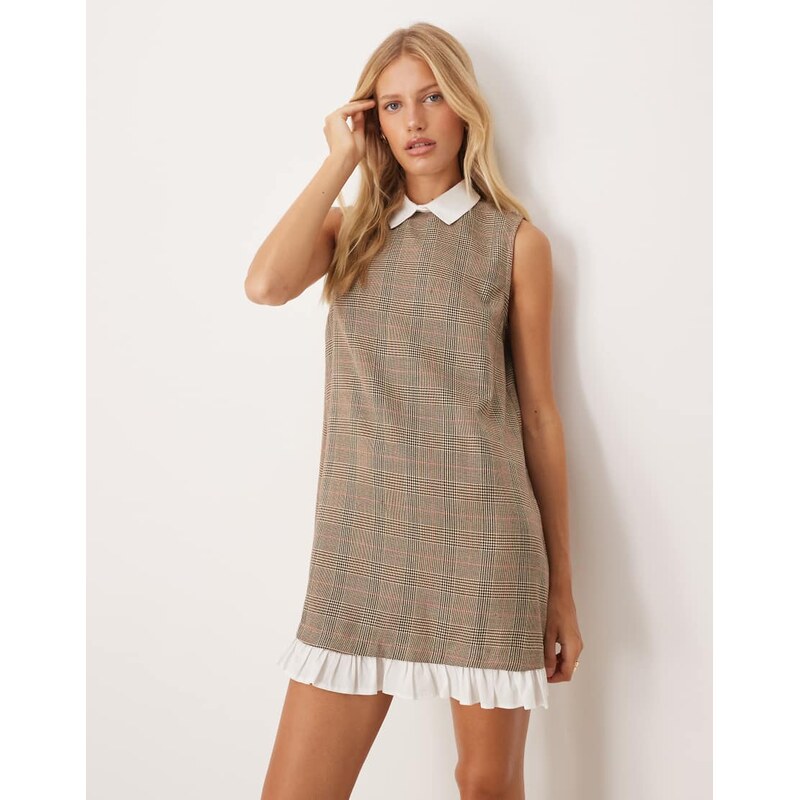 ASOS DESIGN shift mini dress in multi check with contrast shirt